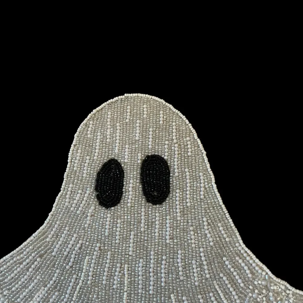 Christian Siriano Halloween Ghost Beaded Placemat 16in White Silver Glam New